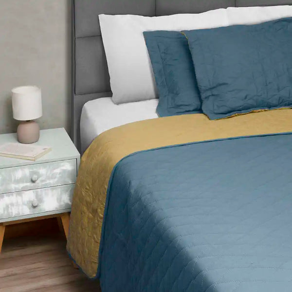 Quilt Bicolor Masel 1.5 plazas Petroleo-Yellow